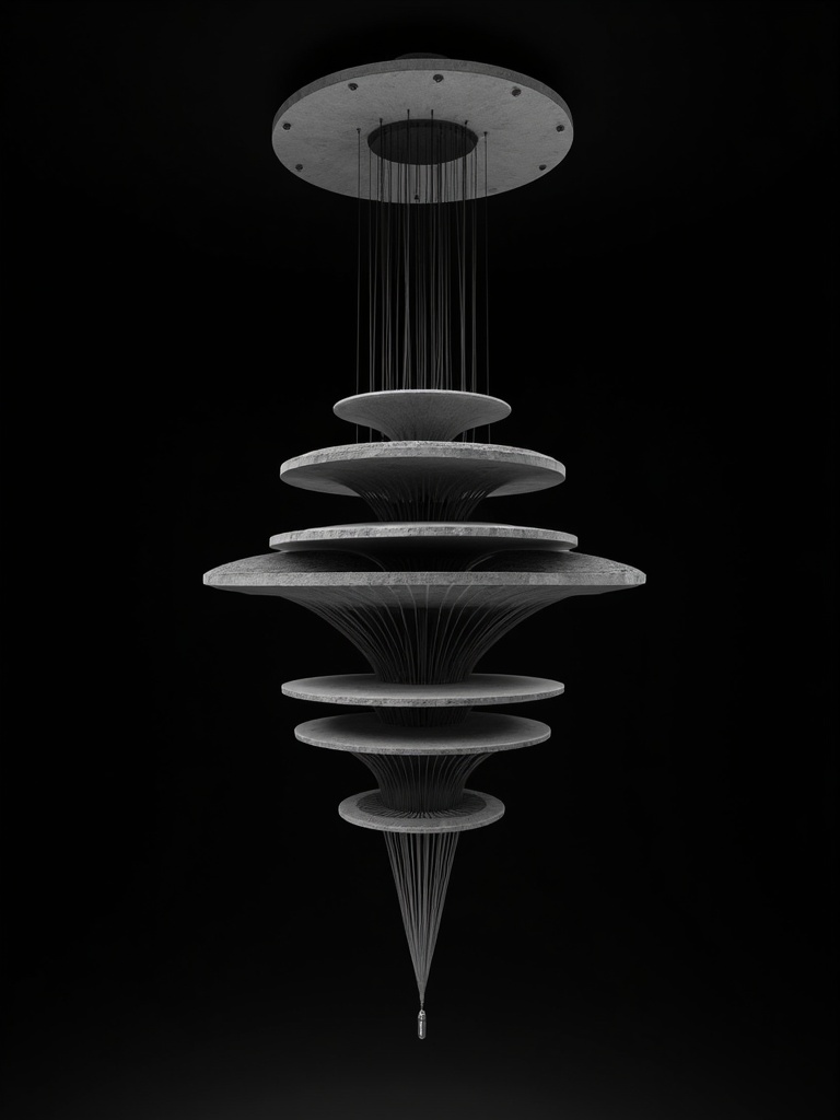 Concrete quantum computer cryostat suspended in darkness